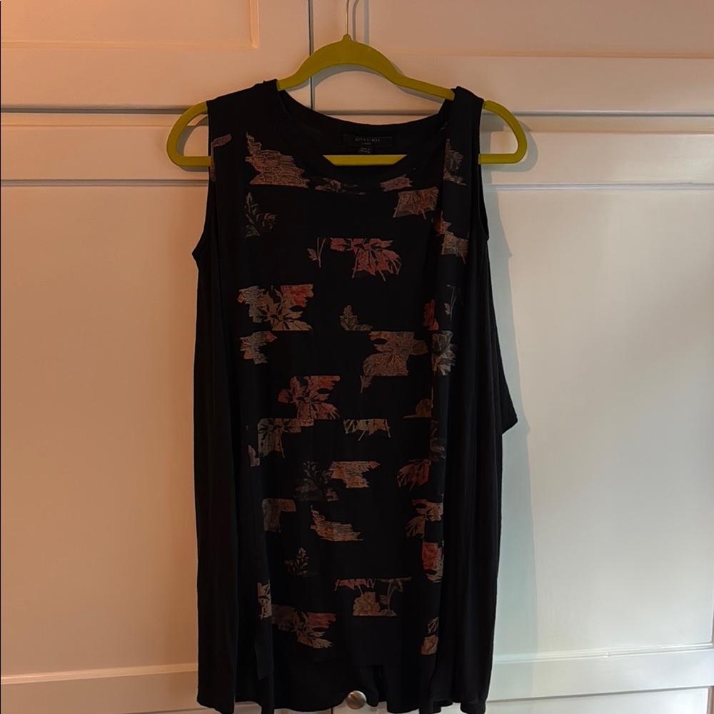 All Saints Black and Pink Floral Mini Dress
